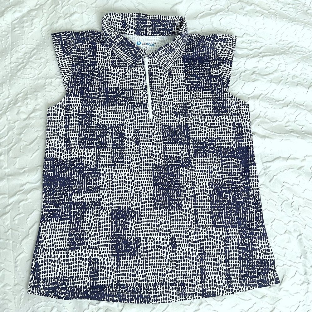 EUC IBKUL Women’s Activewear Top Size Medium Sleeveless Navy Blue Golf Tennis